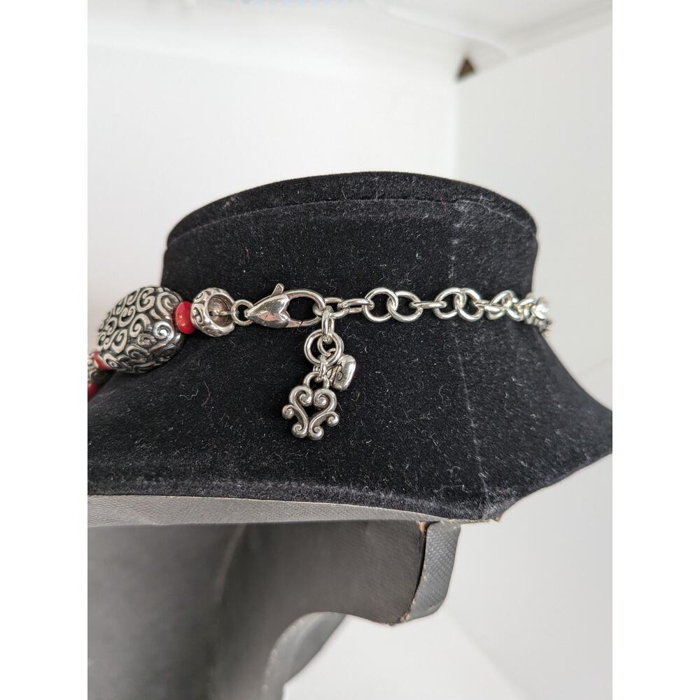Brighton Red Coral Silver Plated Bead Necklace w/Adjustable Clasp Length 20" - Picture 3 of 6